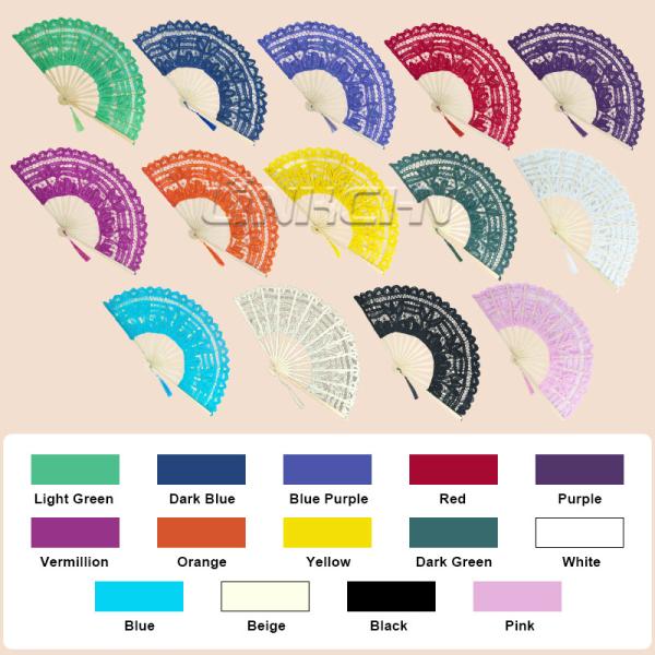 High Quality Bamboo Fan Lace Fabric European Style Folding Hand Fan