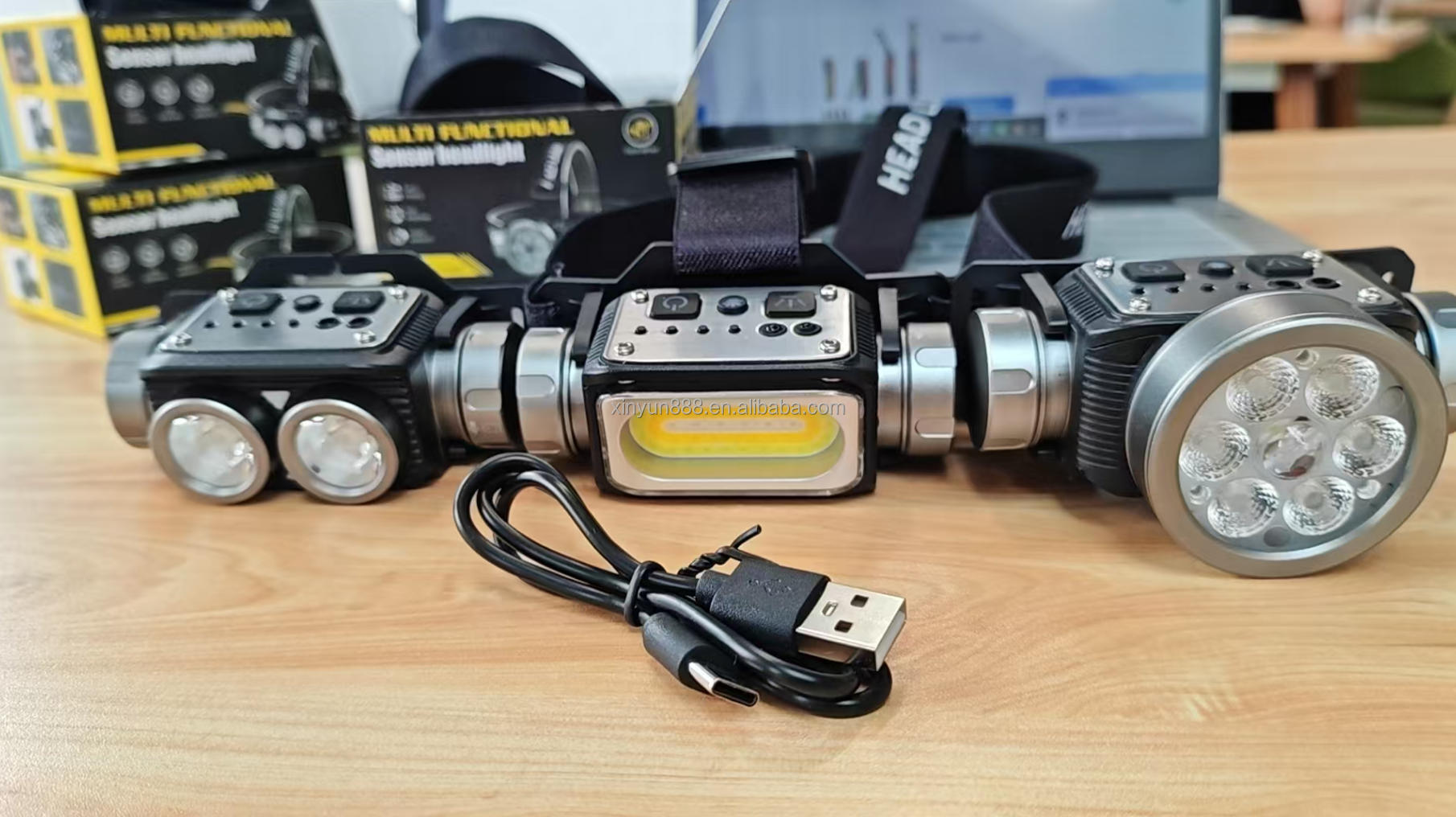 2026 Cross-border Source Rotating Focusing COB LED Memory Dual Light Source Strong Light Sensing Head Lamp Charging Head Lamp
