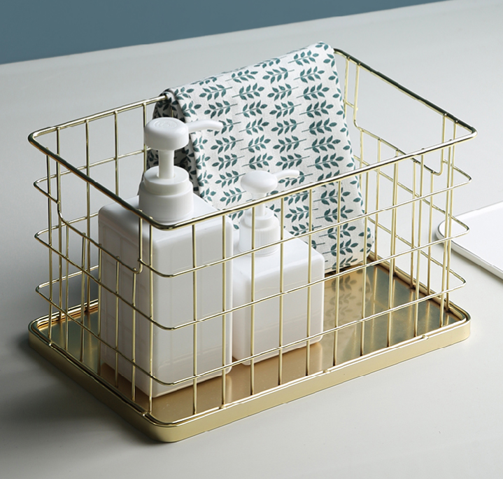 Dresser And Cosmetics Metal Mesh Basket Golden Base