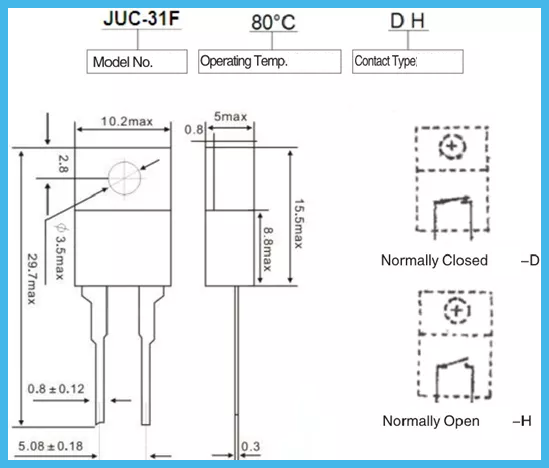 Контроль температуры 35C термостата термального переключателя JUC 31F 120VAC биметаллический биметаллический