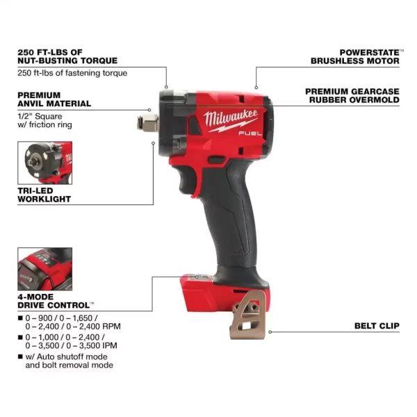 Lightweight Brushless Impact Wrench Milwaukee Power Tools Multi Function