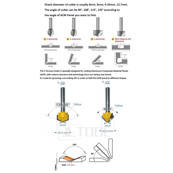 Carburo 90 grados de trabajo de la madera Router Bit V Groove Router cortador de madera 55HRC