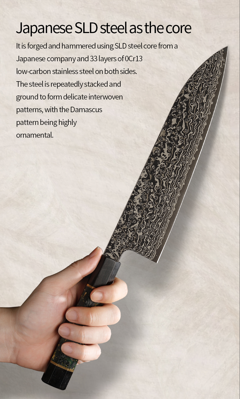 Japanese SLD Steel Gyuto Knife – Hand-Forged 33-Layer Damascus Professional Chef Knife