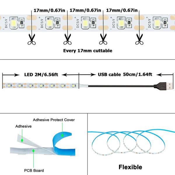 120 LEDs 8mm Vermelho Uma luz um corte Electroplate flexível SMD2835 Led Strip Light 5v