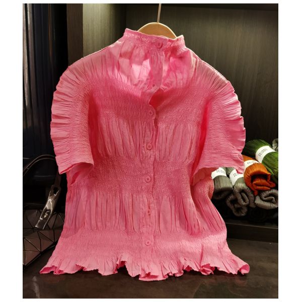 Women's Elegant Loose-Fitting Slimming Top Stand-Up Collar  Craftsmanship Breathable Sweat-Absorbent Heavy Blouses Shirts
