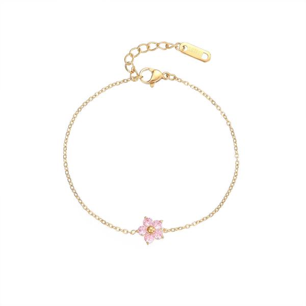 Zircon Stone Flower Stainless Steel Bracelet for Women