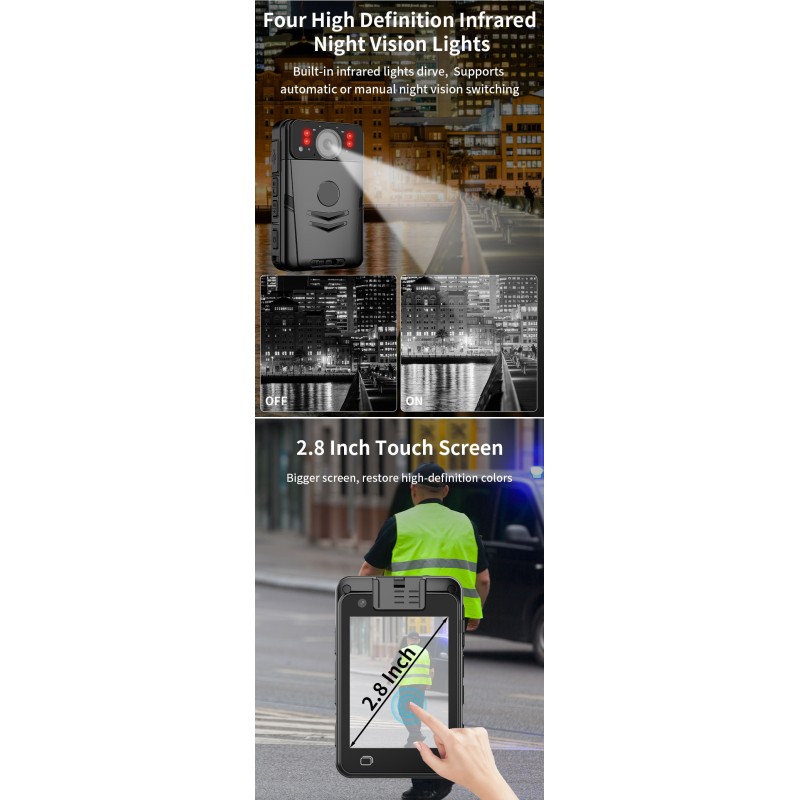 Factory Price 4G Noise Reduction Body Worn Camera with EIS CMOS Camera IP68 Flash Alarm 2 Meters Drop G-Sensor Camera for Record