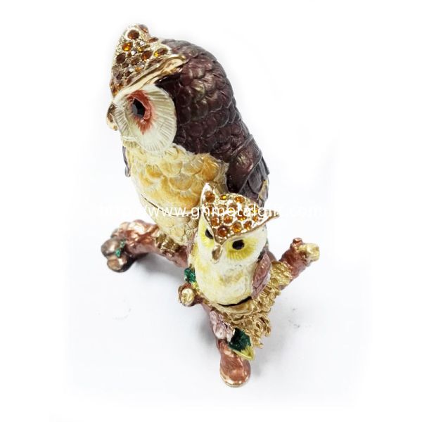 Mun and baby owl bird jewelry box enamel owl trinket jewelry owl decorative box  trinket box