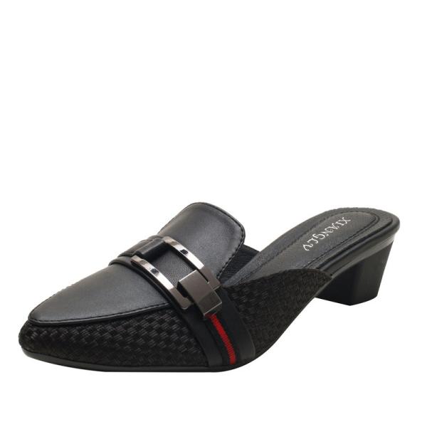 BS146 Baotou Half Tow Women'S Outer Wear Fashion Thick Heel Summer New Pointed Toe Mid-Heel Breathable Slippers Sandals