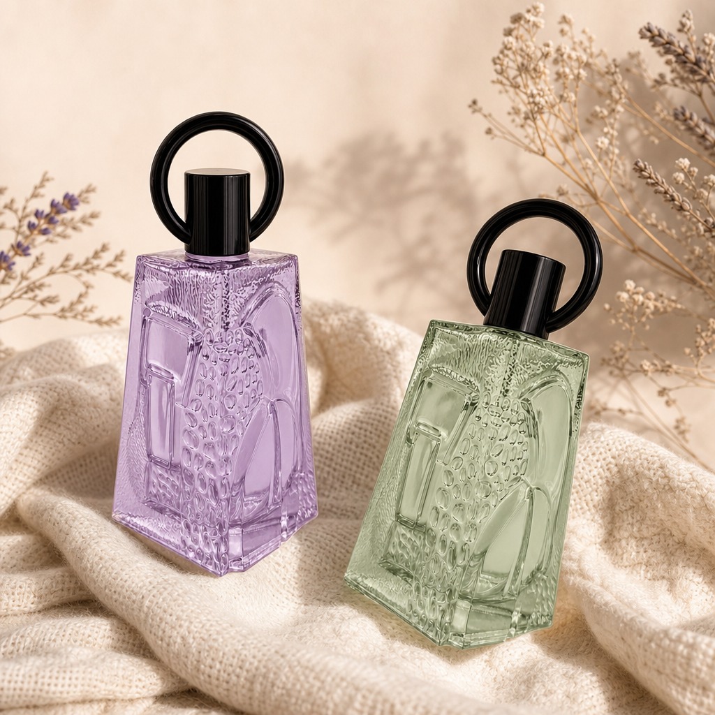 100ml Glass Perfume Bottles Textured Triangle Empty Ring Cap Crimp Neck Spray
