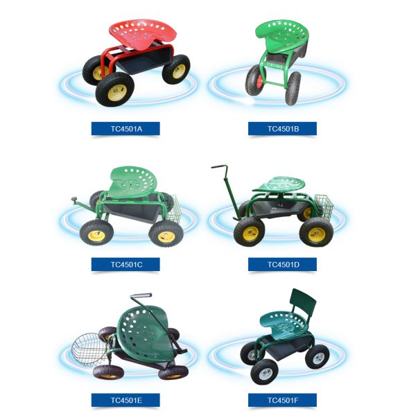 Manual Tractor Seat On Wheels Garden Cart Metal Swing Garden Rolling Work Seat