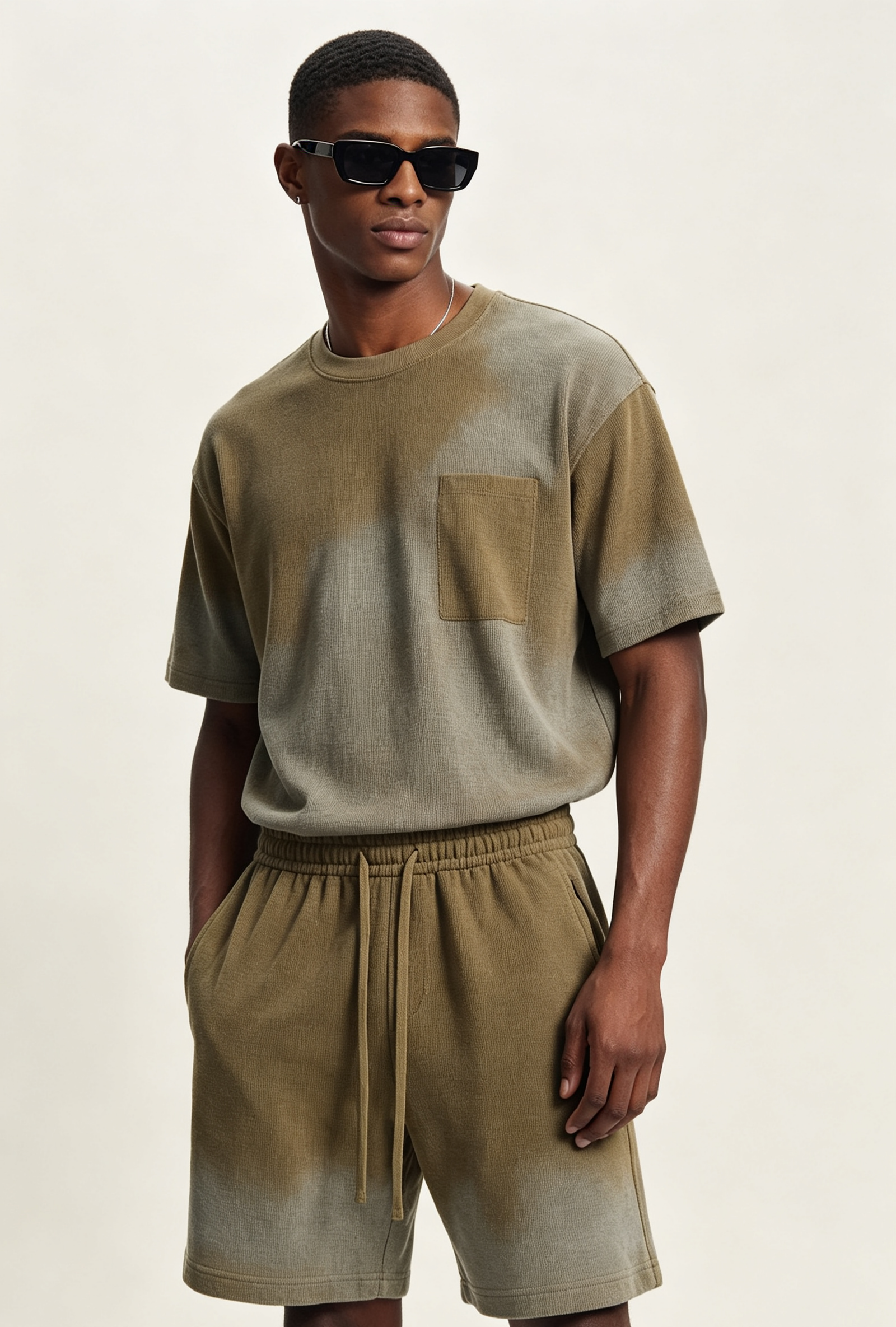 Gradient Spray Custom Print Tee Oversized Waffle T Shirt Spray Wash