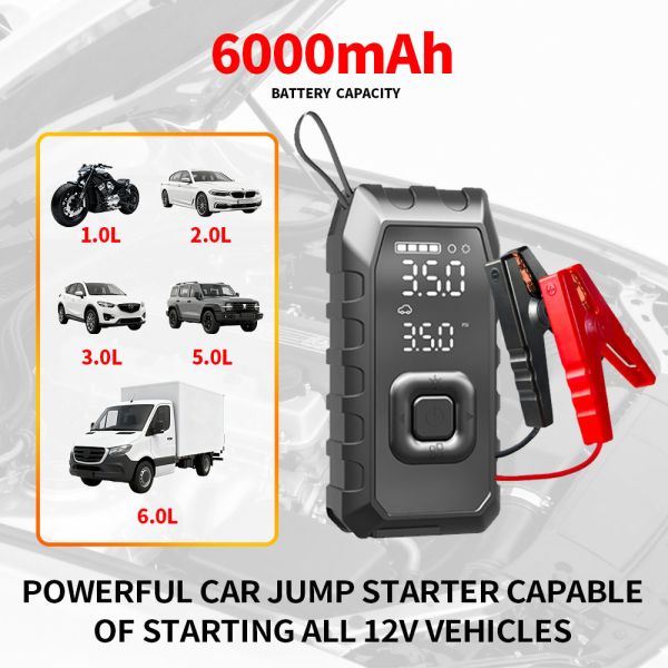 ABS Jump Starter With Tyre Inflator 0-150PSI Portable Battery Jump Starter Air Compressor For Car Tires