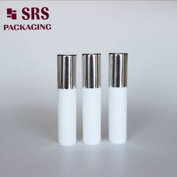 SRS empty cosmetic 5ml white plastic roller ball bottle with silver cap