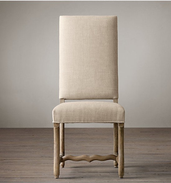 High back clear linen chair french style resturant furniture chair wood carved design with foot stool