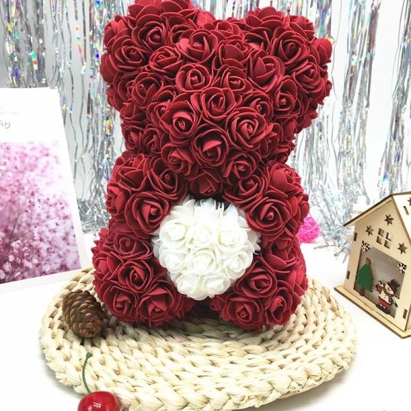 Wholesale Preserved rose bear with heart popular size 25cm teddy bear of roses