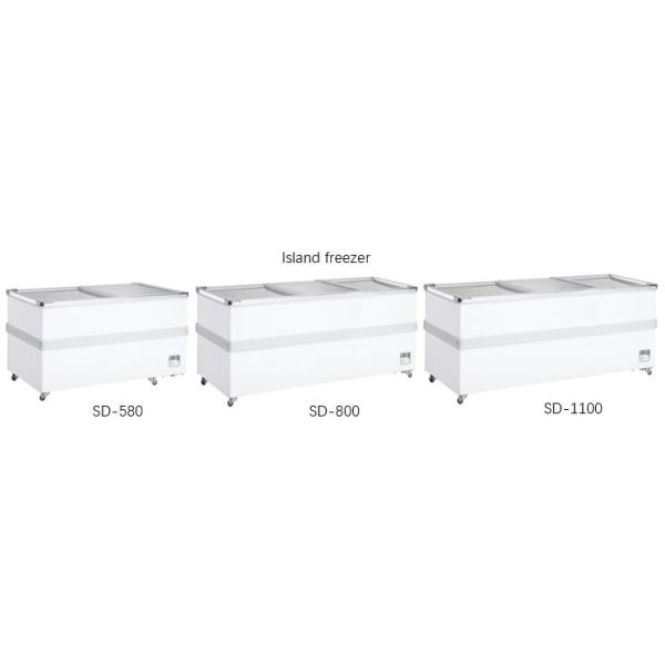 1040L Top Four Sliding Glass Door Island Display Freezer / Horizontal Commercial Refrigerator