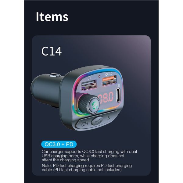 18W Bluetooth Music FM Transmitter For Car Wireless Fast Charging