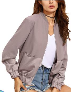Custom Womens Woven Jacket , 100% Polyester Lining Ladies Satin Bomber Jacket