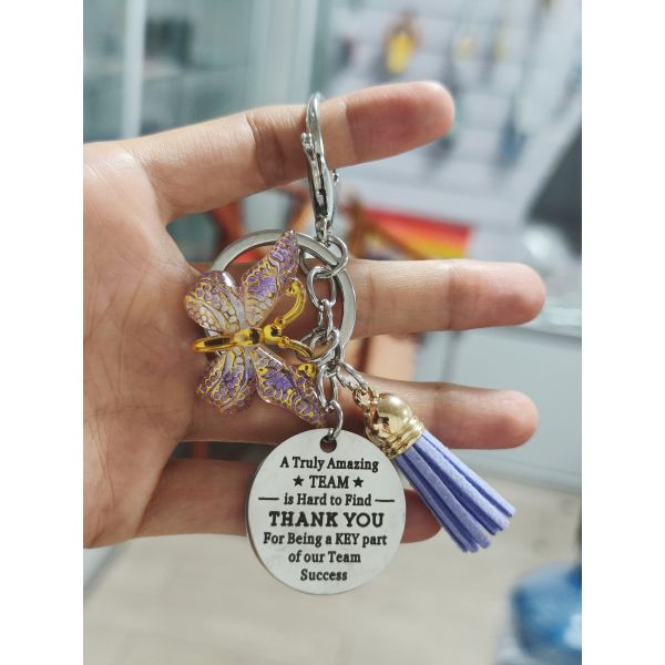 GUGEER Cute Keychain Butterfly Thank You Keychain Team Keychain Name Tassel Keychain With Personalized Letter