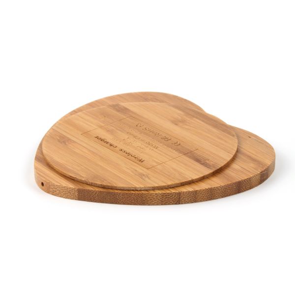 Heart Shape Wooden Wireless Charger , Wood Qi Charger Fast Charging Pad Bamboo Design