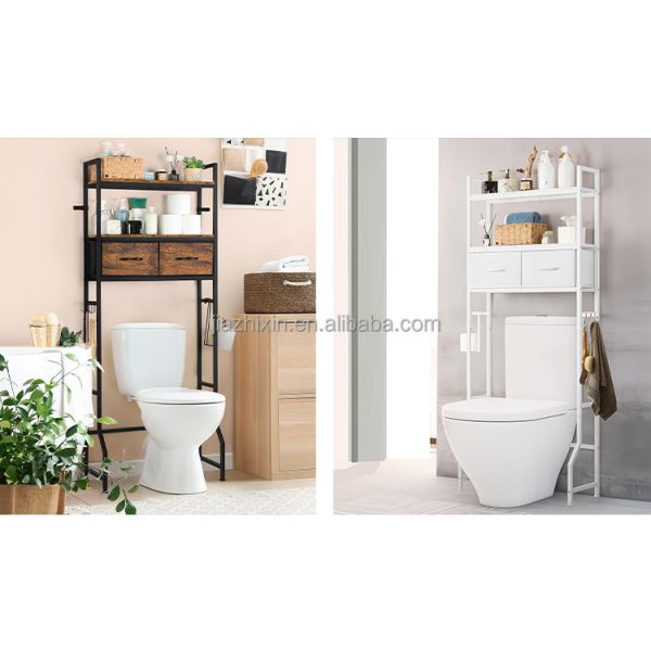 Customized Wholesale ver-the Toilet Storage Holder Iron Living Room Organize Shelf Washing Machine Rack Floor OWood with Drawer