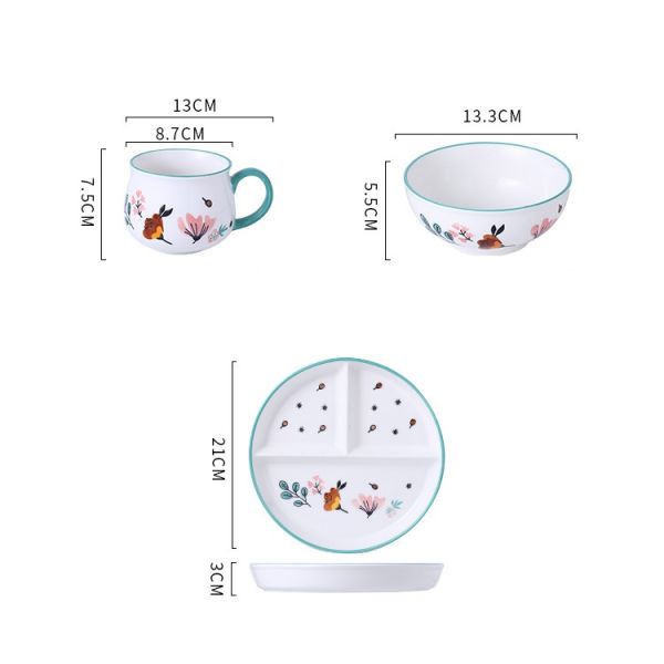 Round Chic LFGB 3 Pc Ceramic Dinnerware Sets For Coffee Shops