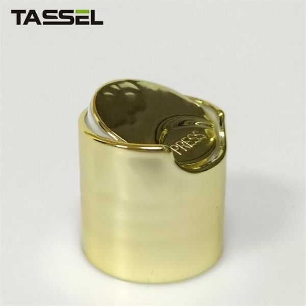 Shiny Gold UV Coated Plastic Bottle Cap 24/410 Disc Top Cap for Lotion