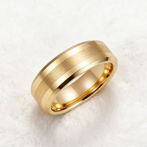 Customized 8mm Gold Plated Brushed Tungsten Wedding Band for Men and Women