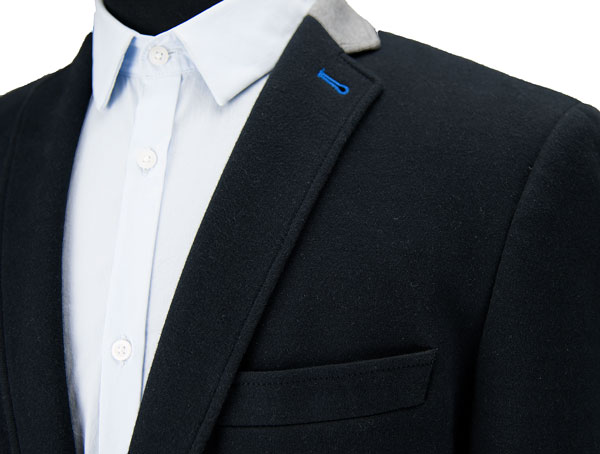 Fashion Skinny Mens Knit Blazer / Fabric Casual Blazer Black Color Button Front Style