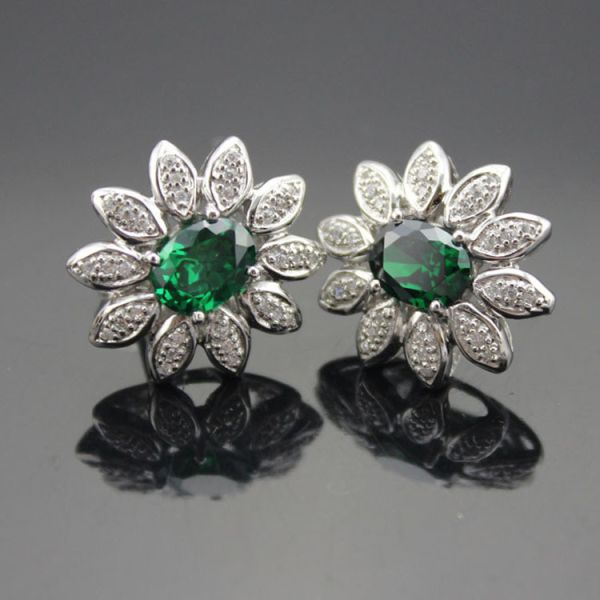 925 Silver Amethyst Cubic Zircon and Rhinestone Stud Earrings (E04)