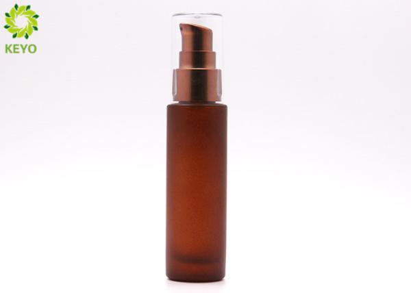 Brown Glass Cosmetic Essential Oil Bottle With Electroplating Brown Plastic Pump Cap