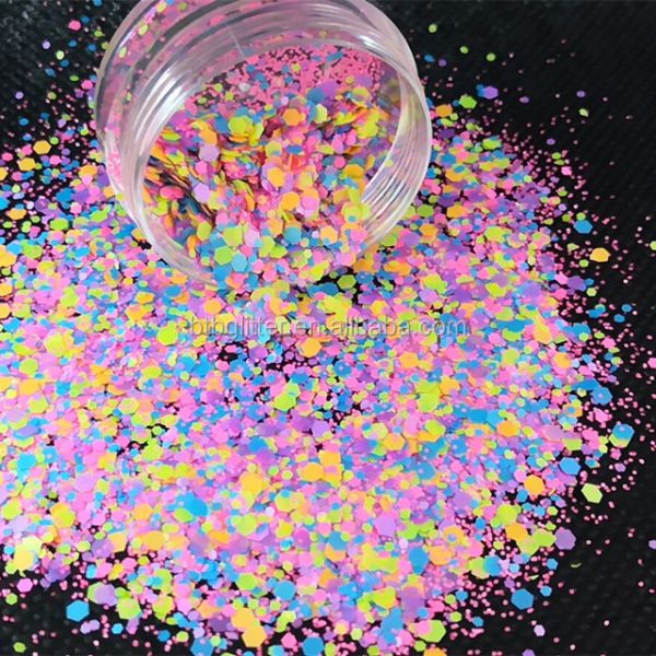 Excellent Nail Art Effect Neon Glitter Pink and Neon Pink Mixed Glitter Flakes for a Dazzling Look