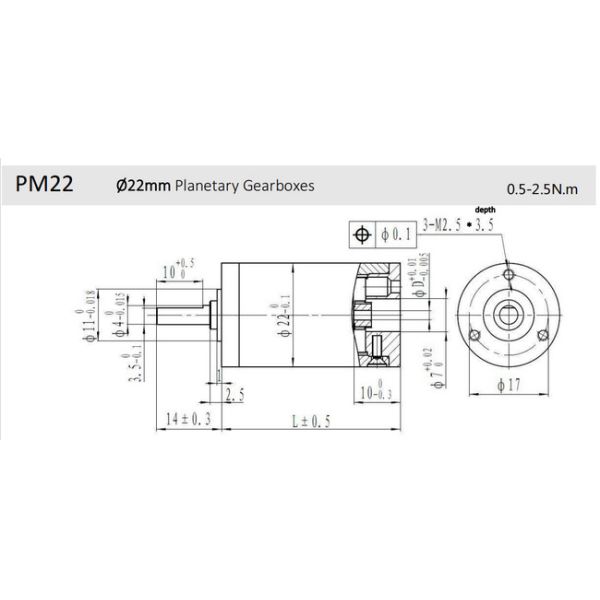 Robust 22mm Planetary Gear Reducer With Hardened Steel Gears 2.5N.M Industrial