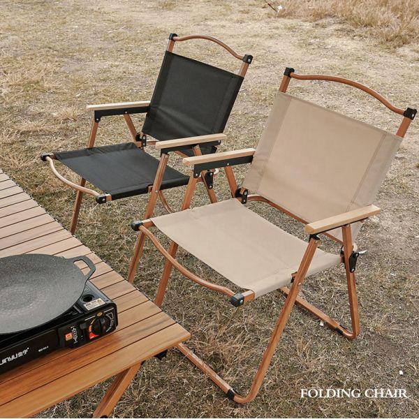 Thickened Leisure Seat Kermit Chair Outdoor Folding Chair For Camping Wooden Frame Design Style