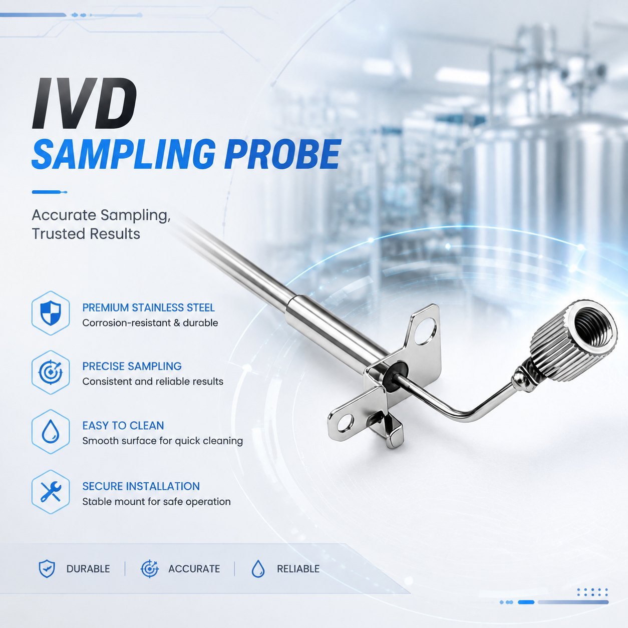 Customized IVD Step Diameter Sampling Probe with Mounting Bracket