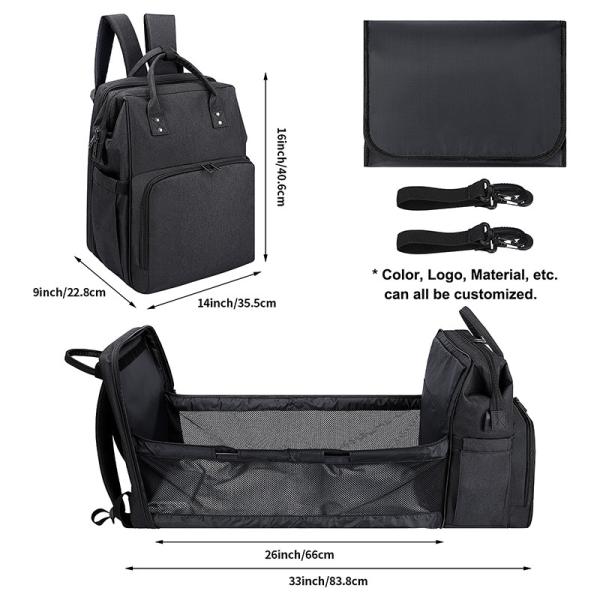 Baby Diaper Tote Bags Backpack Black Insulated Bottle Storage 14X9X16