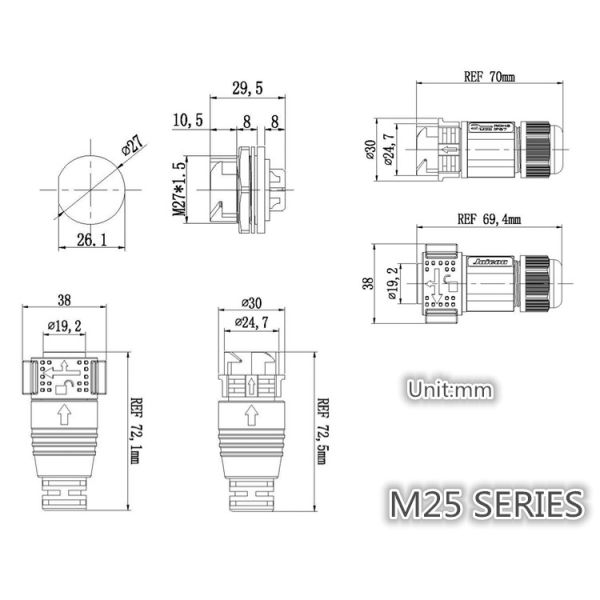 Blue Waterproof Data Connector , UL Approved 10 Gauge Waterproof Connector