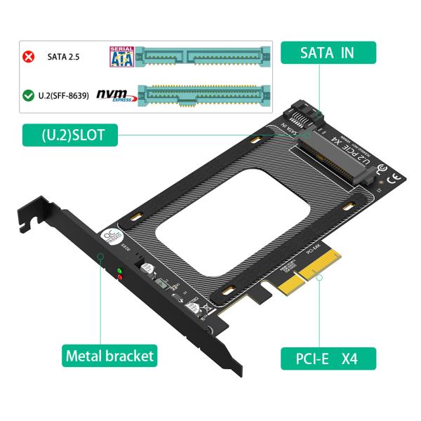 Tarjeta adaptadora PCI-E 4X a U.2 SFF-8639 140x120mm para SSD U.2