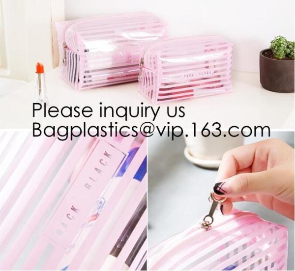 Clear Zipper Pouch with Strap Makeup Bag PVC Cosmetic Pouch,Printing Clear k Cosmetic PVC Pouch, bagease, bagplast
