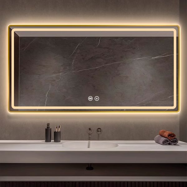 Luxury Modern Design LED Rectangular Bath Premium Hotel Elegant Apartment Hot Villas Square Washroom Touch Switch Stainless