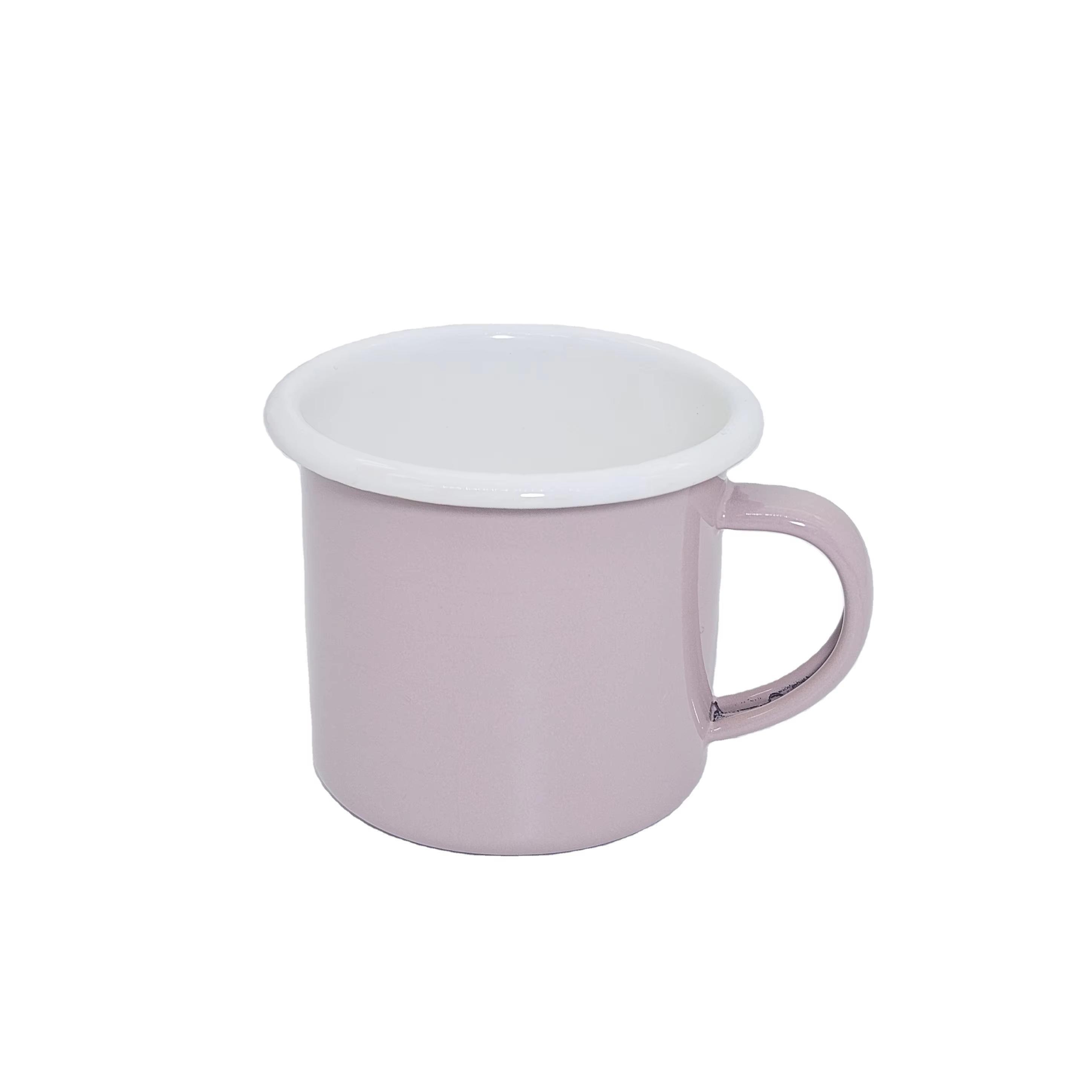 Cute Pastel Pink Enamel Carbon Steel Mug Enamel Drinkware With Rolled Edge for