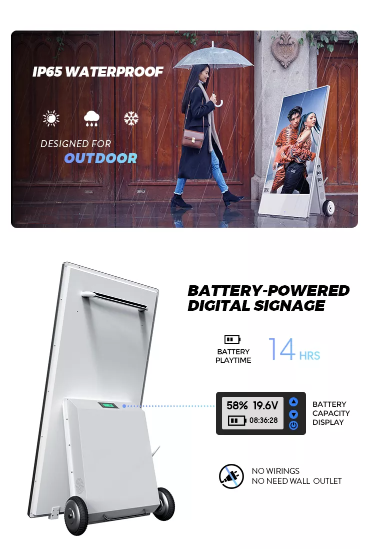 43inch Outdoor Digital Poster Kiosk Waterproof Touch Screen Battery Powered 24V 1500nits