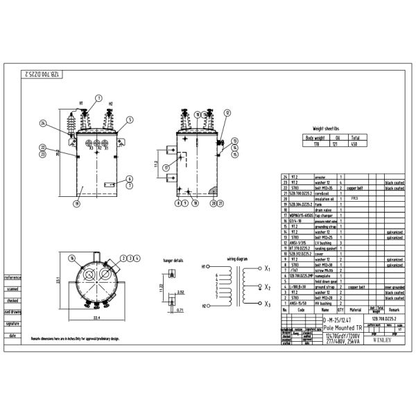 25kva однофазный жидкостный заполненный столб монтированный наземный распределительный трансформатор 12470в до 480в