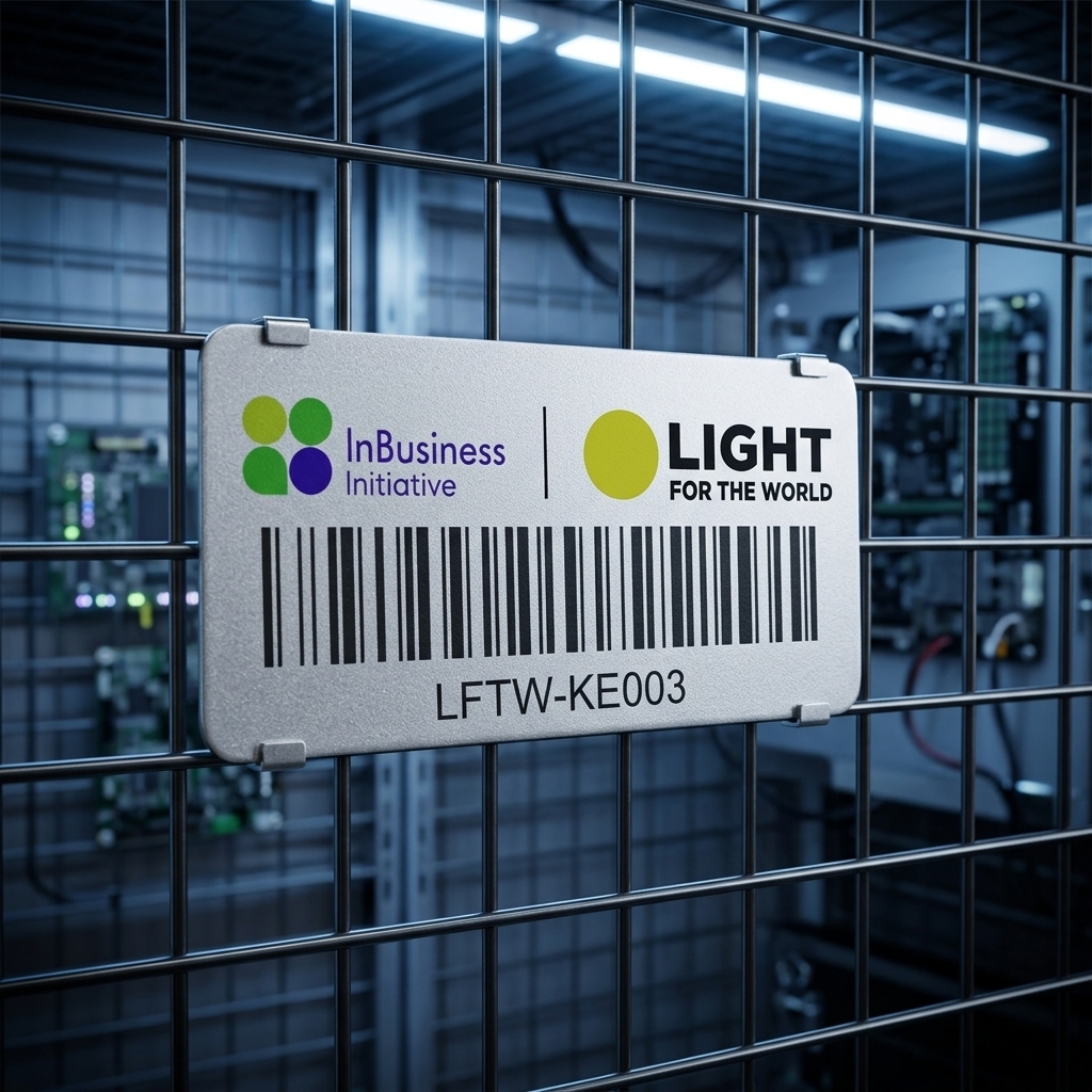 Customized Metal Laser Bar Code Labels With A Silver Background And Aluminum Asset Tags Are Used For The Shelves