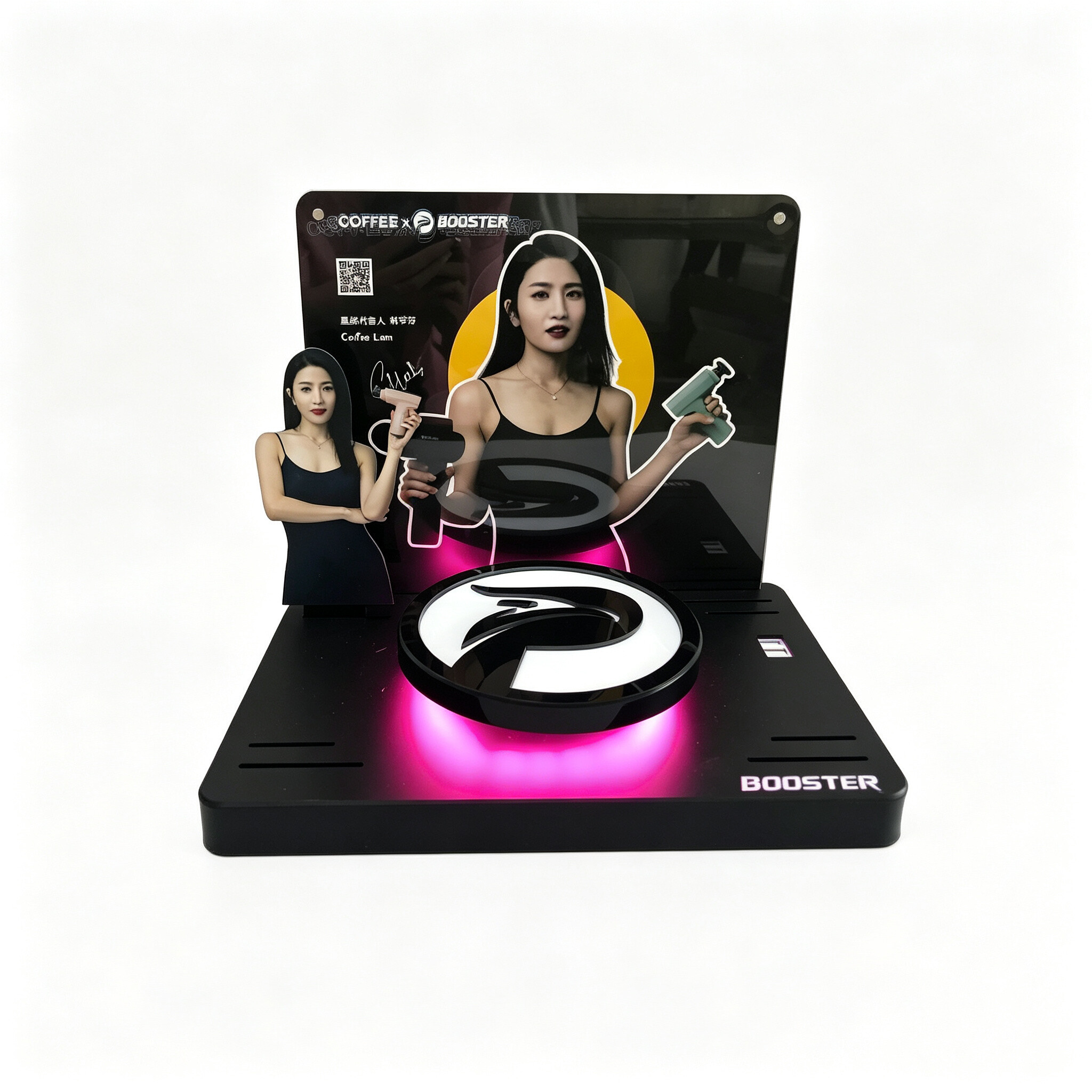 Factory Custom LED Lighted Acrylic Display Stand, Desktop Promotion Counter for Fascia Muscle Massage Gun Retail Shop Exhibition