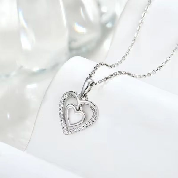 YASVITTI 925 Sterling Silver Double Hollow CZ Stone Diamond Jewelry Custom Large Mini Heart Shaped Pendant Necklace