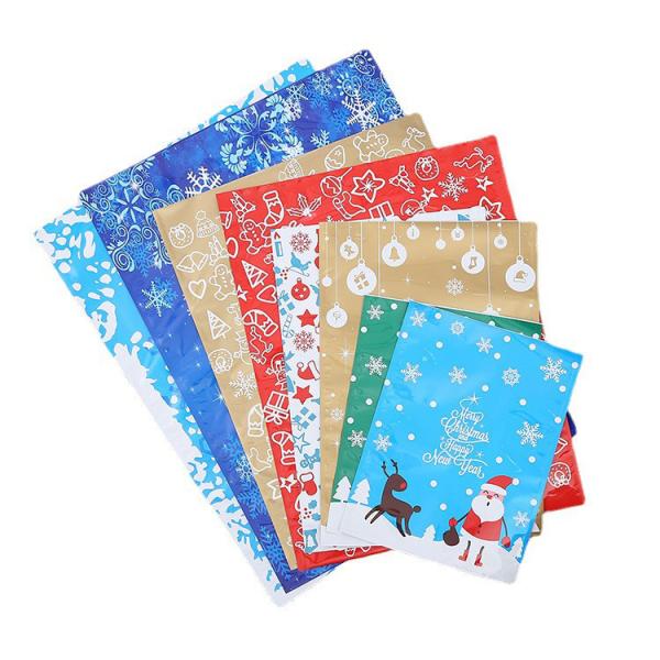 Christmas Holiday Party Favor Plastic Foil Drawstring Gift Treat Bags Candy Goodies