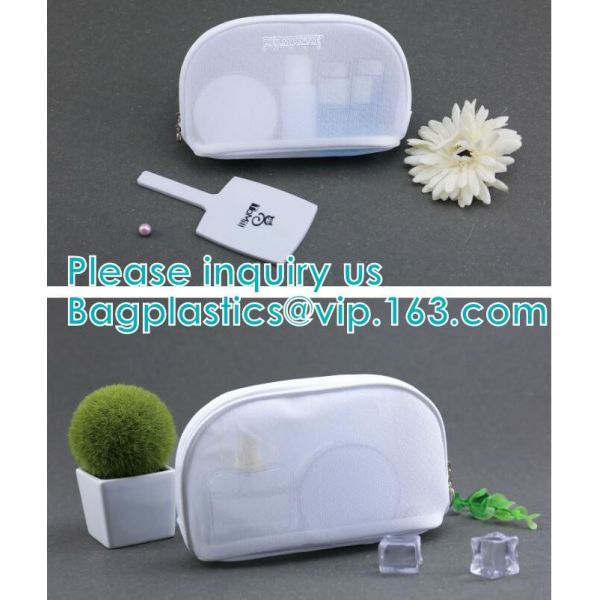 Mesh & PU leather cosmetic bag for promotion beautiful packing,polyester plain mesh makeup cosmetic bag eco friendly pac