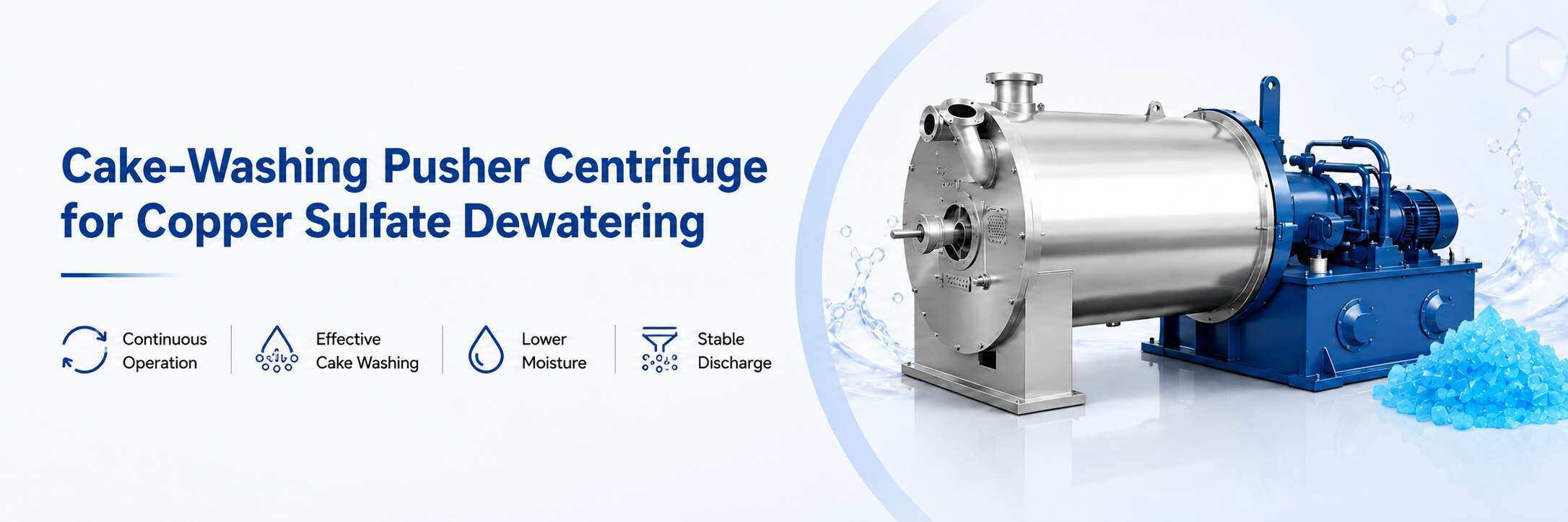 Cake-Washing Pusher Centrifuge for Copper Sulfate Dewatering